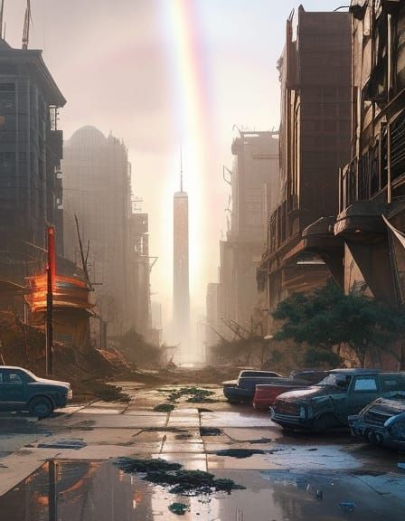 Post-Apocalyptic City Reclaimed by Nature, Digital Art