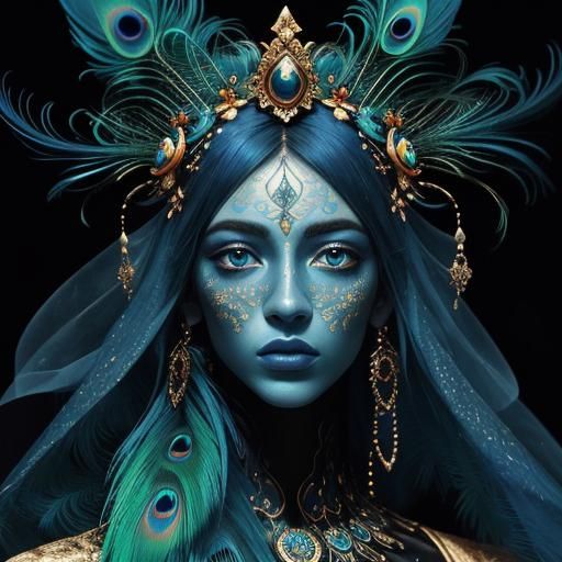 Abstract Portrait with Peacock Feathers