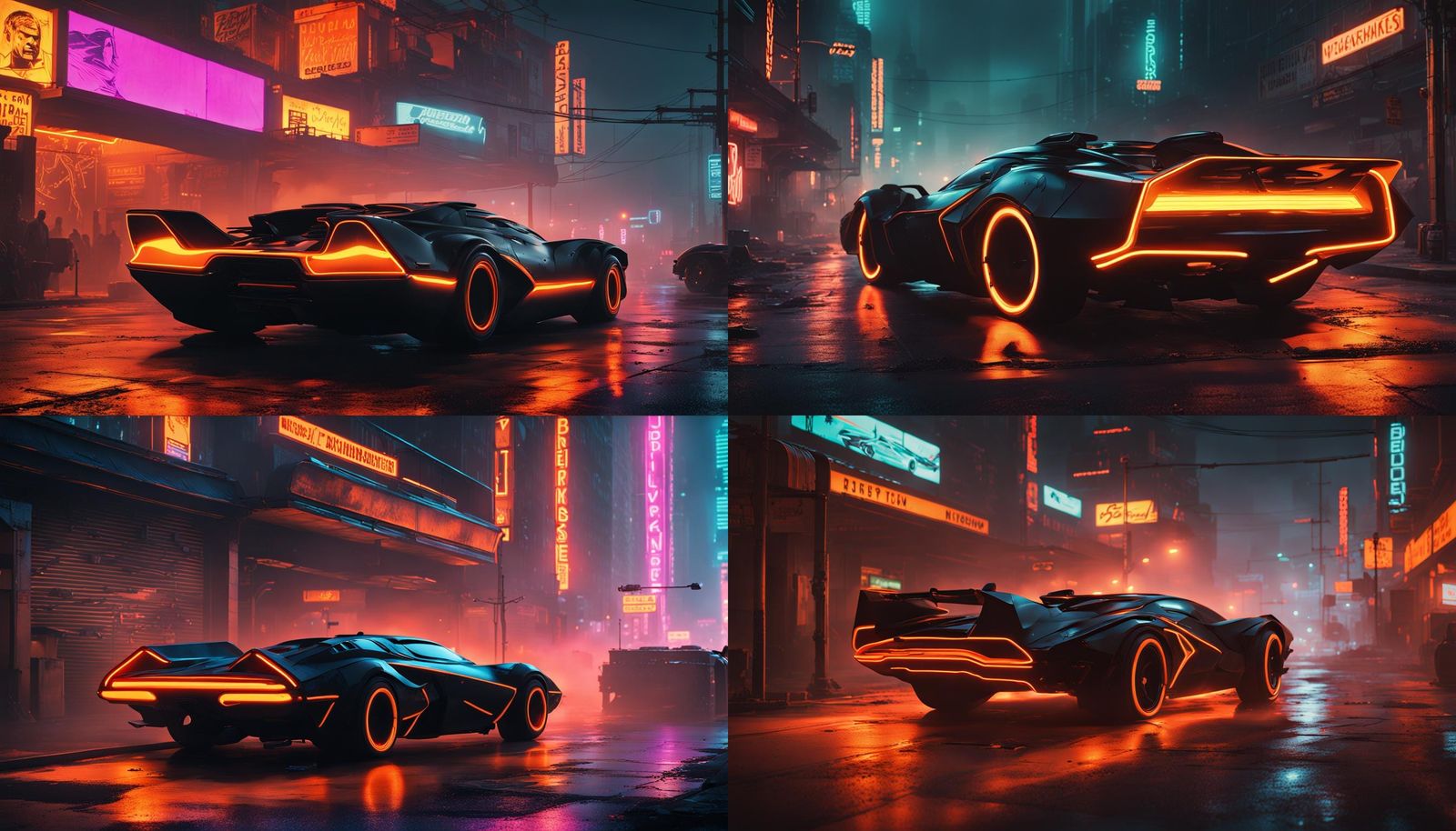 Cyberpunk Batmobile Muscle Car on Neon Street