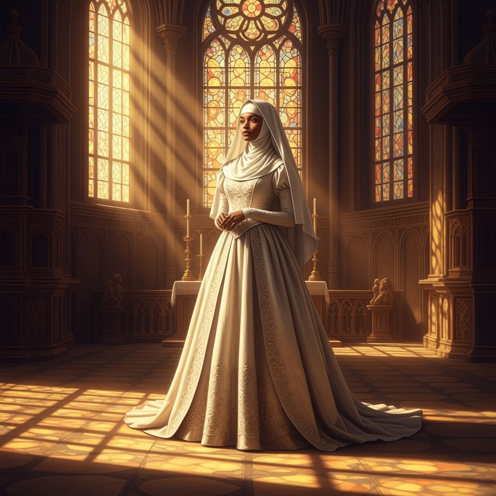 African Christian Woman in Ornate Gown in Church