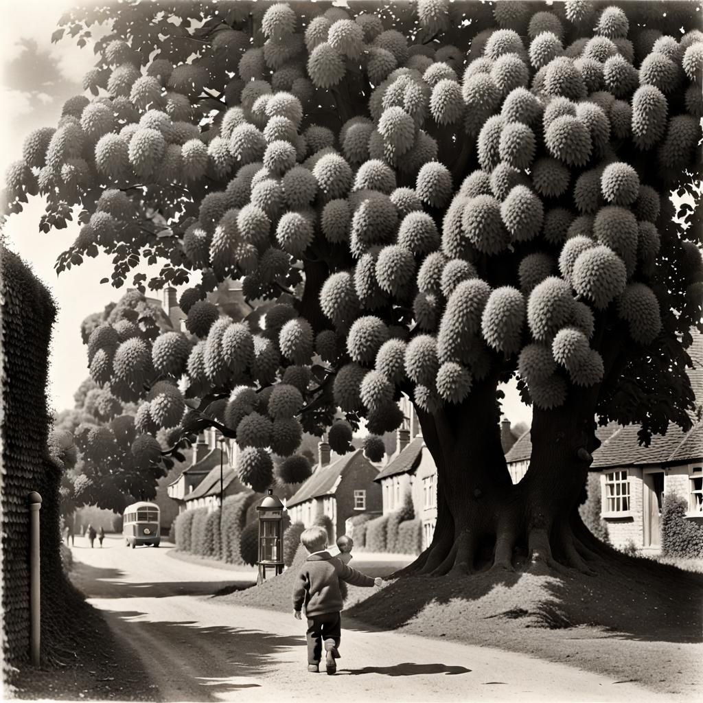 Nostalgic Black and White Photo of Child in Orchard