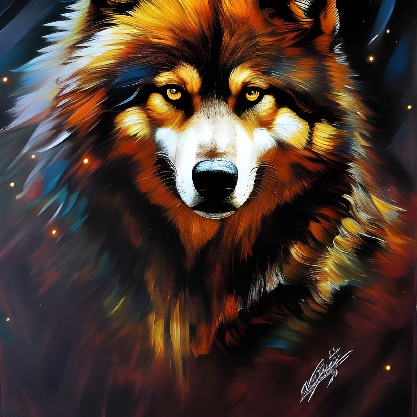 Steampunk Wolf in Grunge Impasto Style