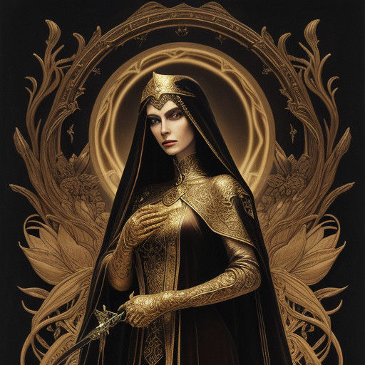 Maiden with Velvet-Gloved Dagger in Enchanted Rose Garden