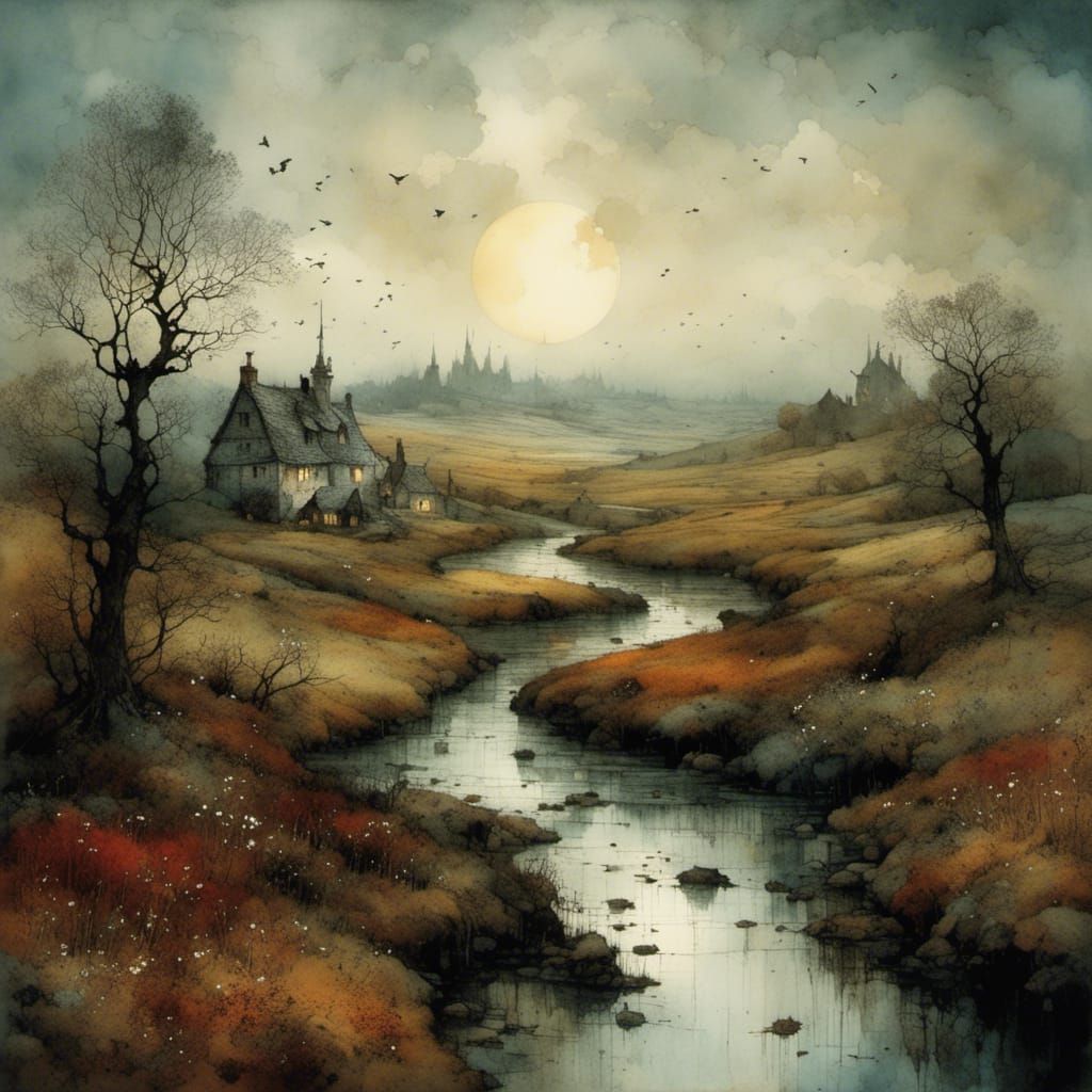 Enchanting Vista in a Whimsical Illustration Style