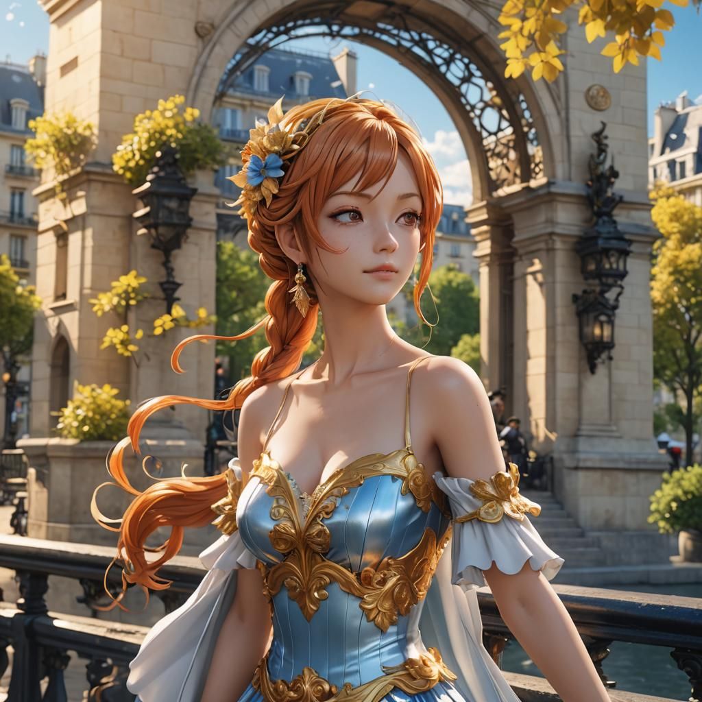 Anime Nami in Paris Sunshine: 3D Anime Art