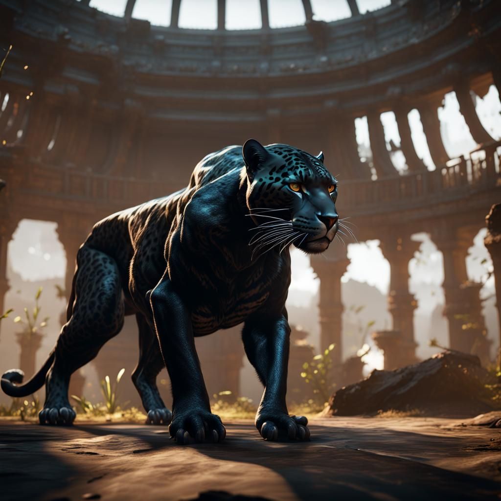 Black Jaguar in 3D Game Cinematic Style
