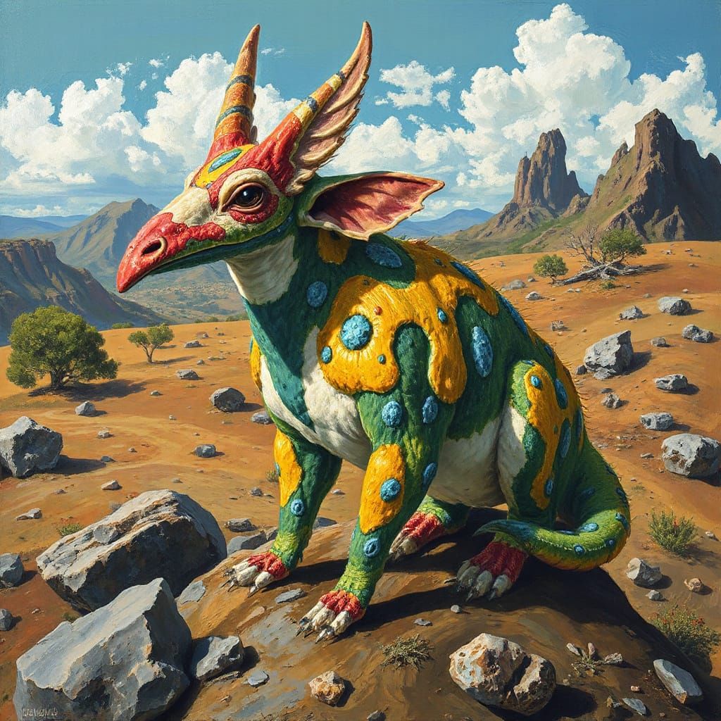 Surreal Animal Hybrid in Earthy Expressionist Landscape