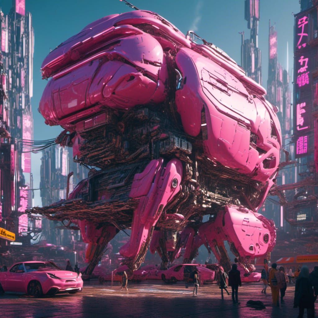 Futuristic Cyberpunk Mech in Pink Friday Style