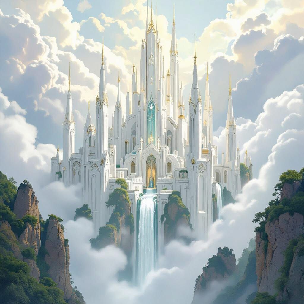Ethereal Elven City in Art Nouveau Style