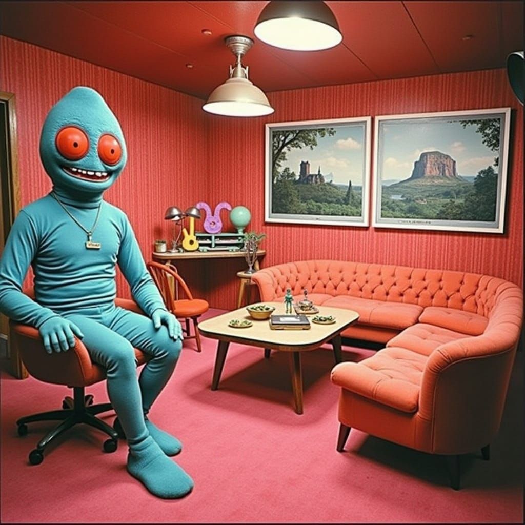 Vibrant 70's Creature in Retro Attire