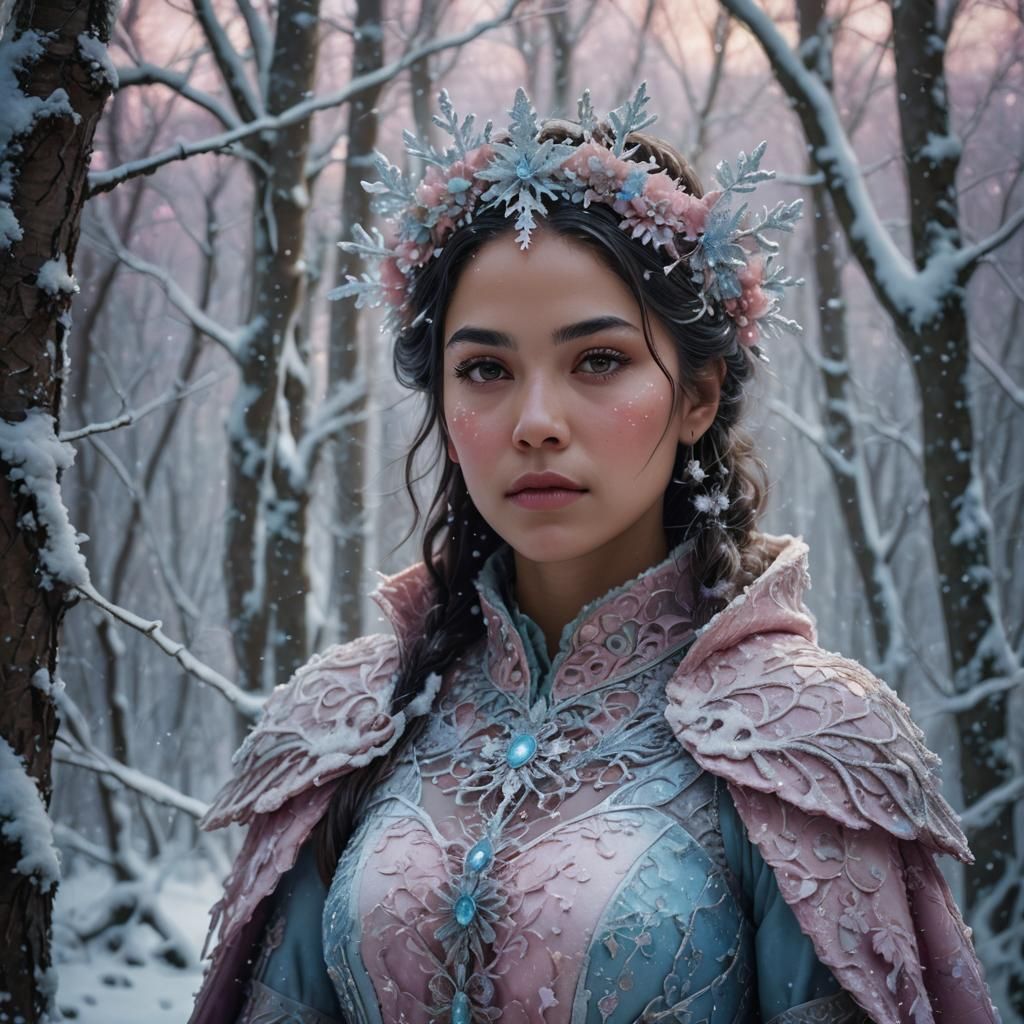 Fantasy Woman in Snowy Woods, Digital Art