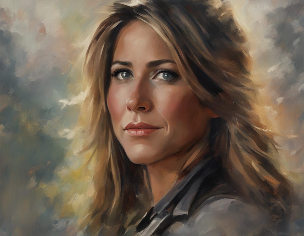 Jennifer Aniston Portrait in Hyperrealistic Impasto Style