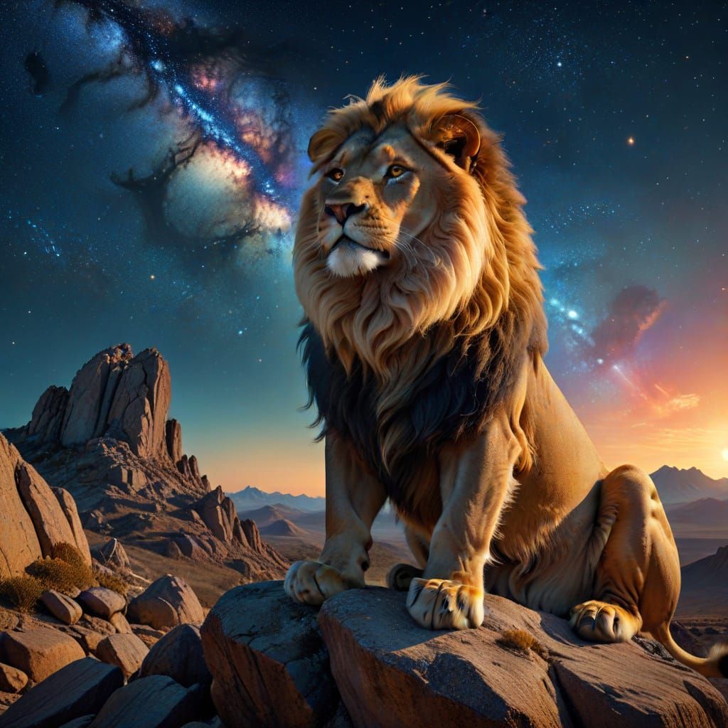 Lion of the Cosmos in Art Nouveau Style