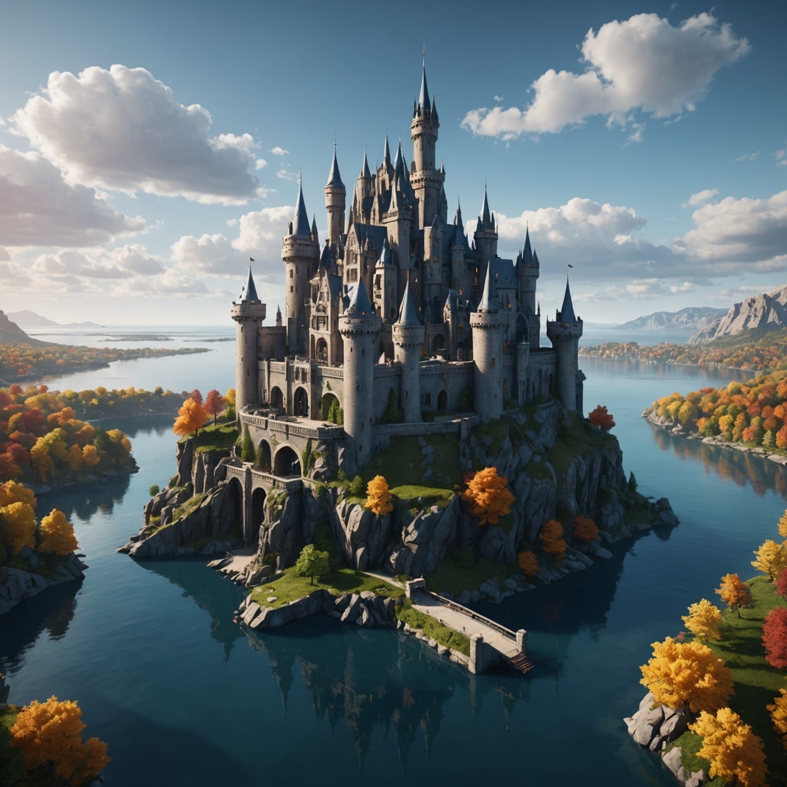 Ultra Modern Castle on Glass Island in Matte Painting Style