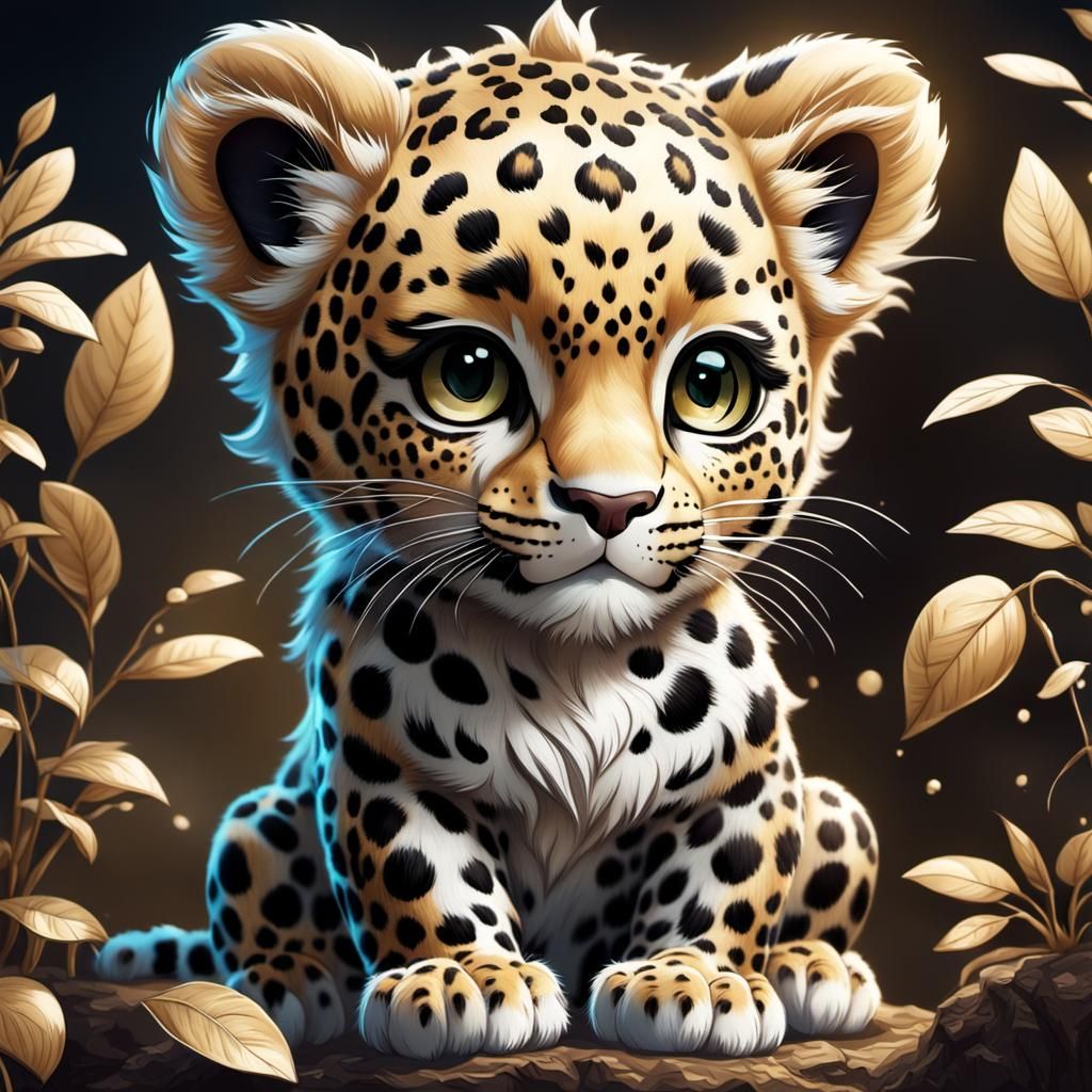 Cute Chibi Baby Leopard: Dreamy Digital Art