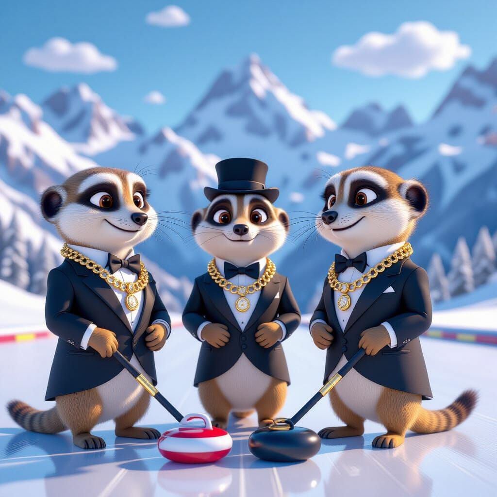 Snobbish Meerkats Curl in Swiss Alps - Pixar Style