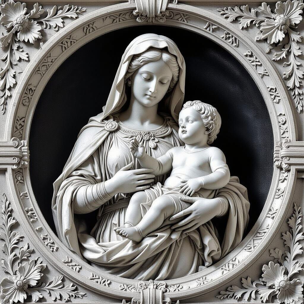 Mary and Jesus: Bas-Relief Sculpture in Roman Style