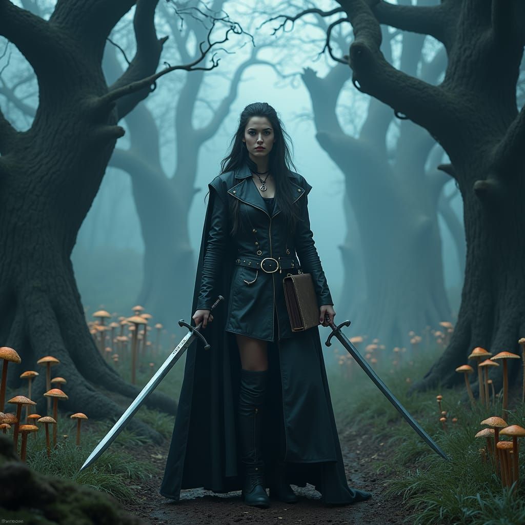 Heroic Witch in Mystical Forest: Digital Art