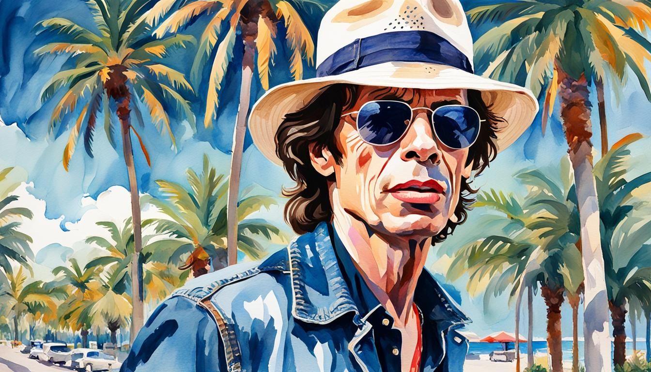 Singer in Panama Hat, Pop Art Watercolor Portrait