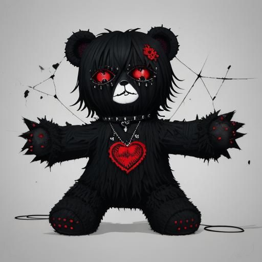 Emo care bear 
Knife in hand 
Broken black heart on the stom...