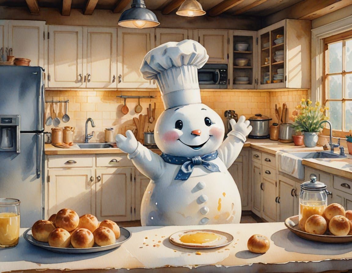 Pillsbury Doughboy in Watercolor Illustration Style