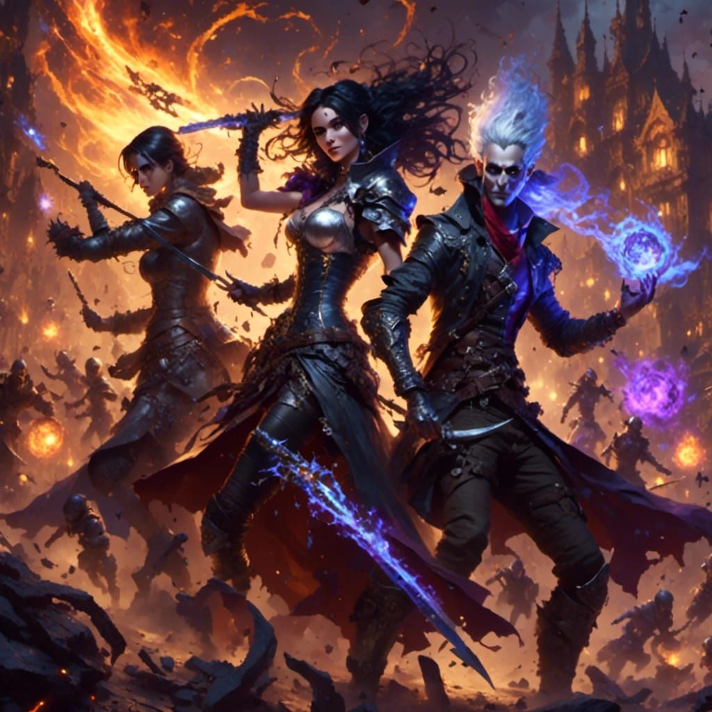 Dhampir Bard and Drow Rogue in Battle