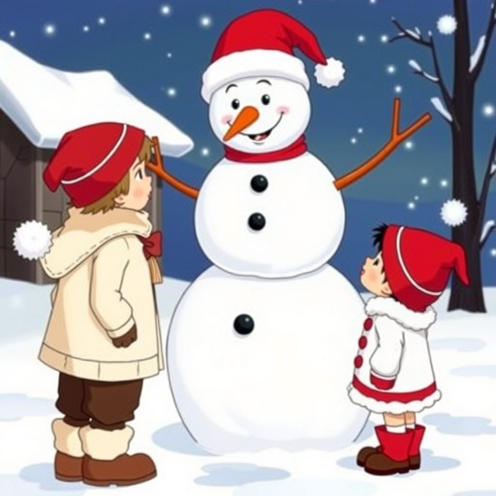 A Charming Anime Snowman Scene