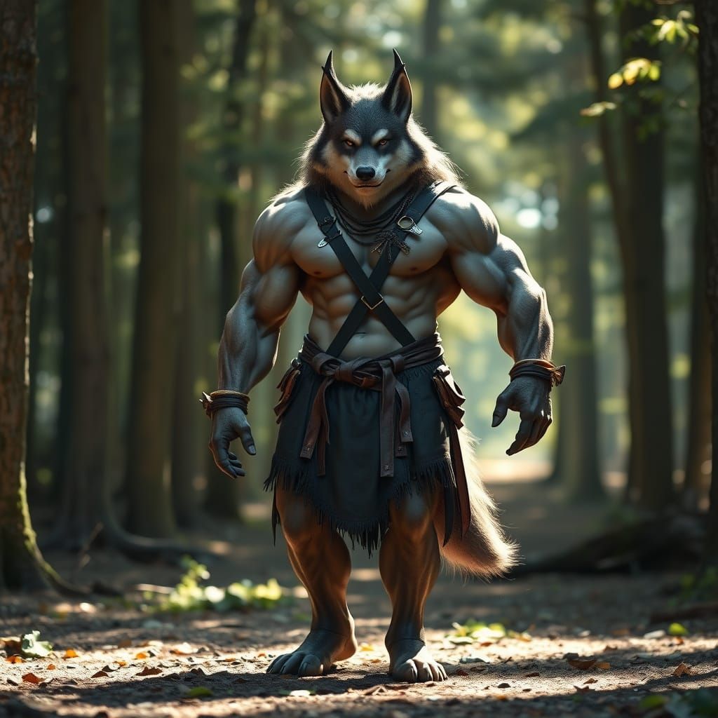 Muscular Wolf of Strength in Forest Glory
