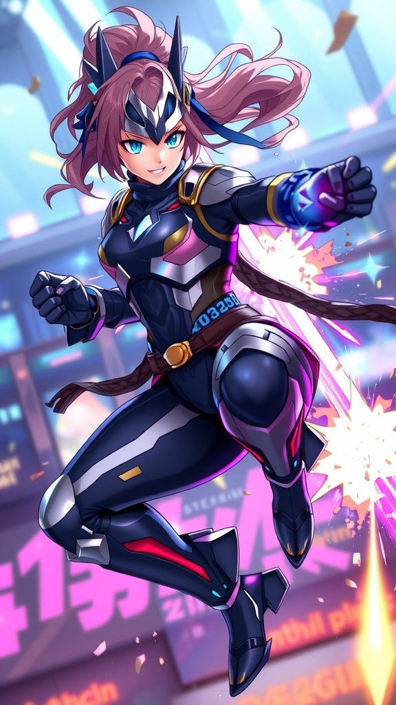 Futuristic Warrior in Dynamic Fighting Pose