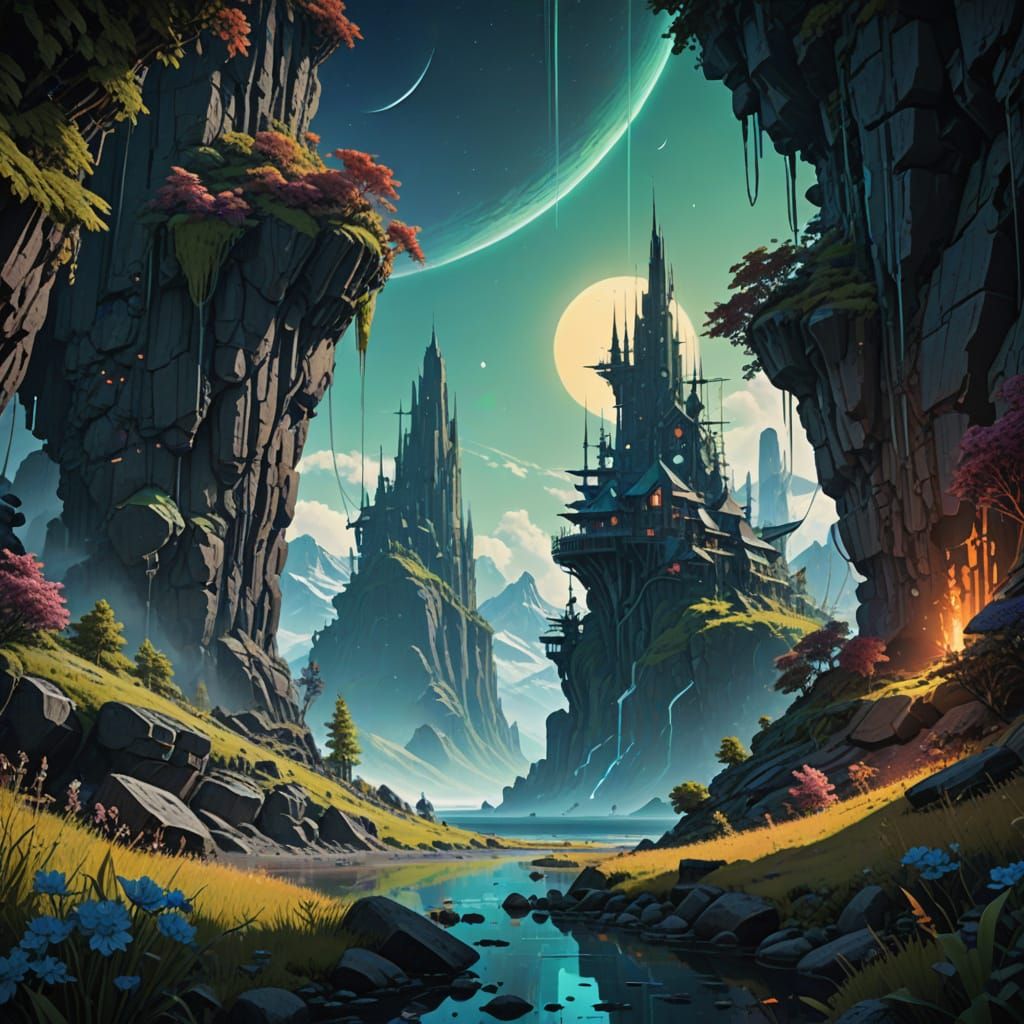 Ethereal Dreamscape with Vibrant Aurora and Flora