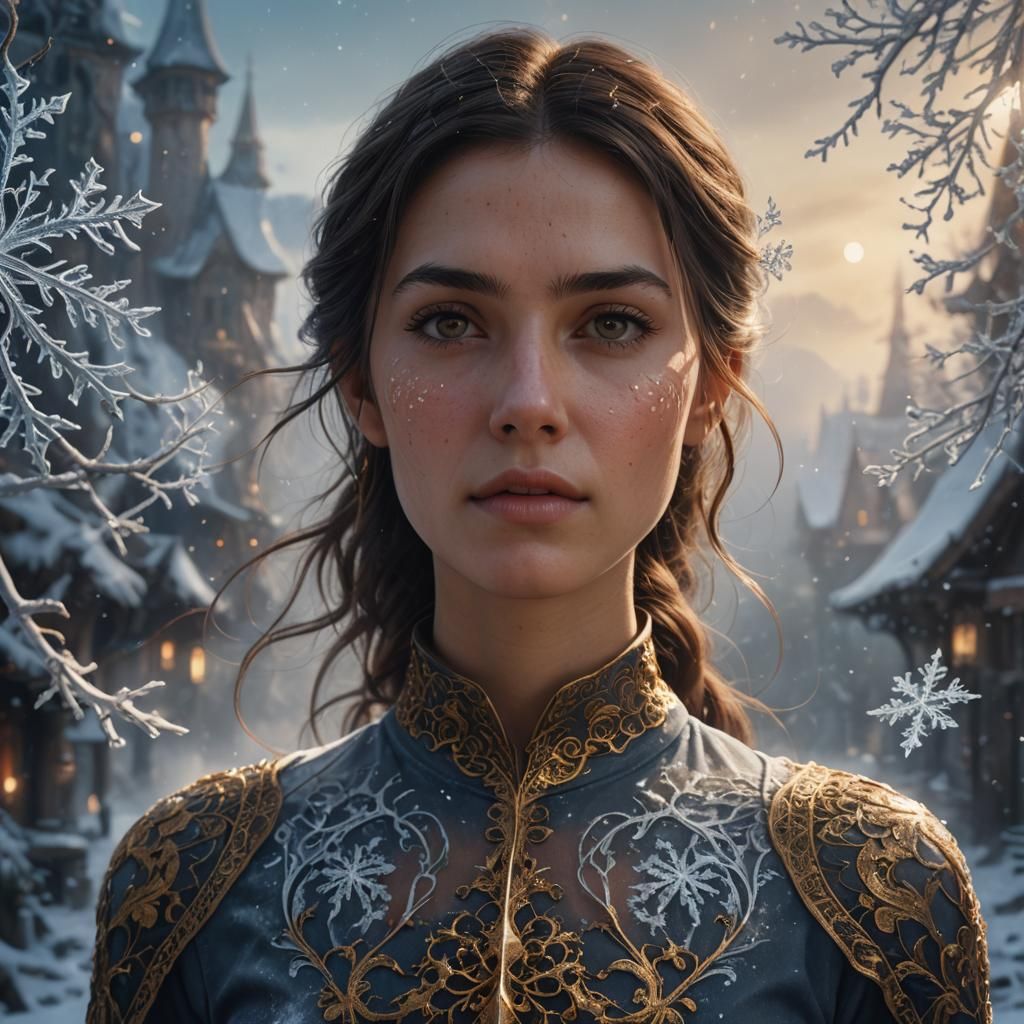 Brunette Woman in Icy Mist: Matte Painting