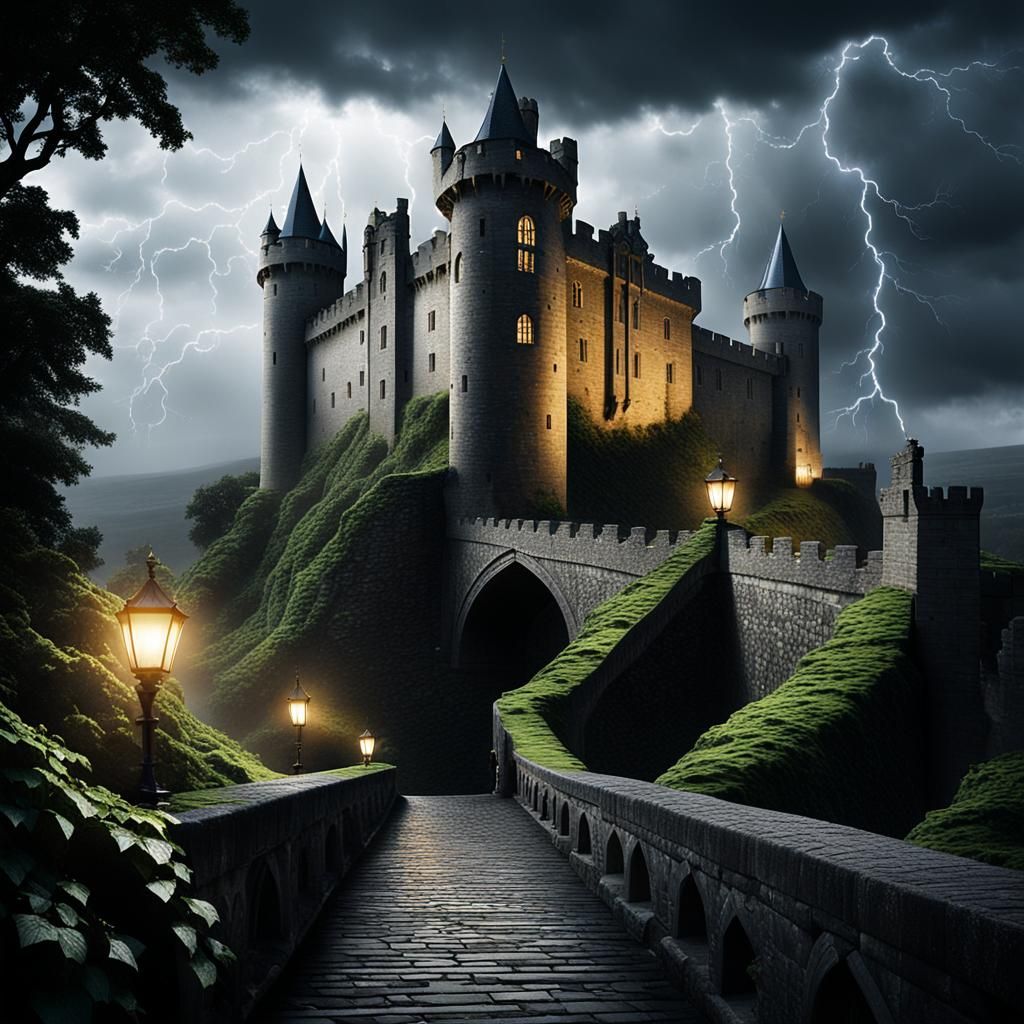 Grand Castle Shrouded in Stormy Darkness