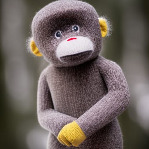 Sock Monkey Mountaineer in Professional Photography Style