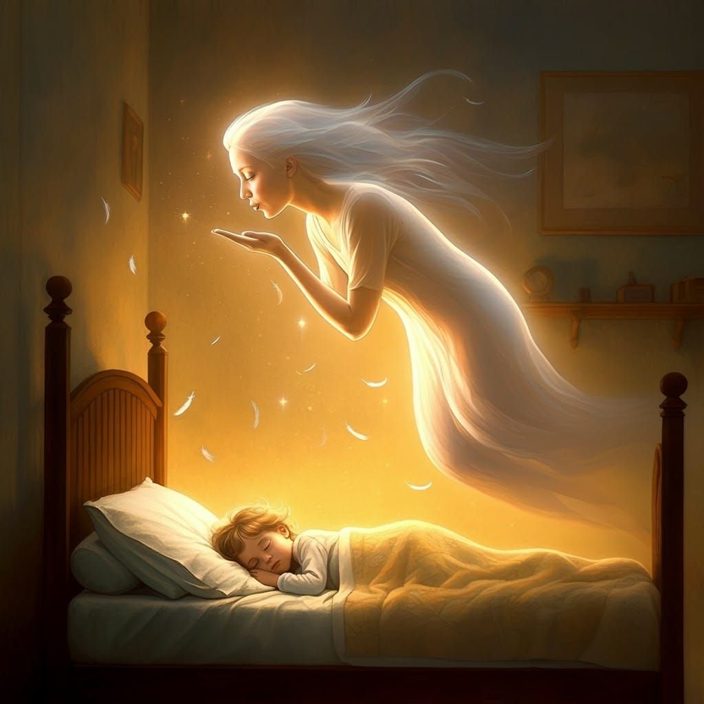 Ethereal Woman Sends a Kiss in Dreamscape