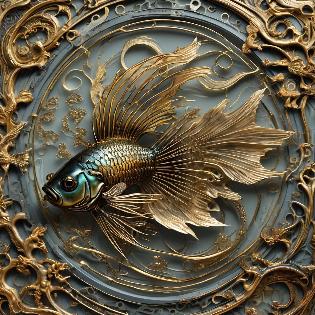 Biomechanical Japanese Fighting Fish Sculpture