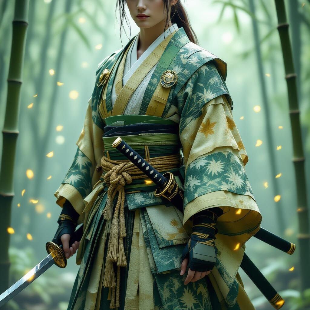 Ethereal Bamboo Samurai with Crystal Katana