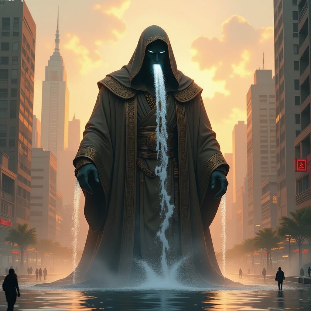 Metropolis Giant Waterfall in Futuristic Mystical Art