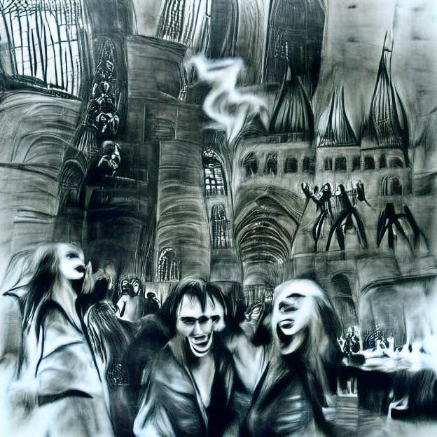 Vampire Party in Cologne Cathedral: Charcoal Drawing