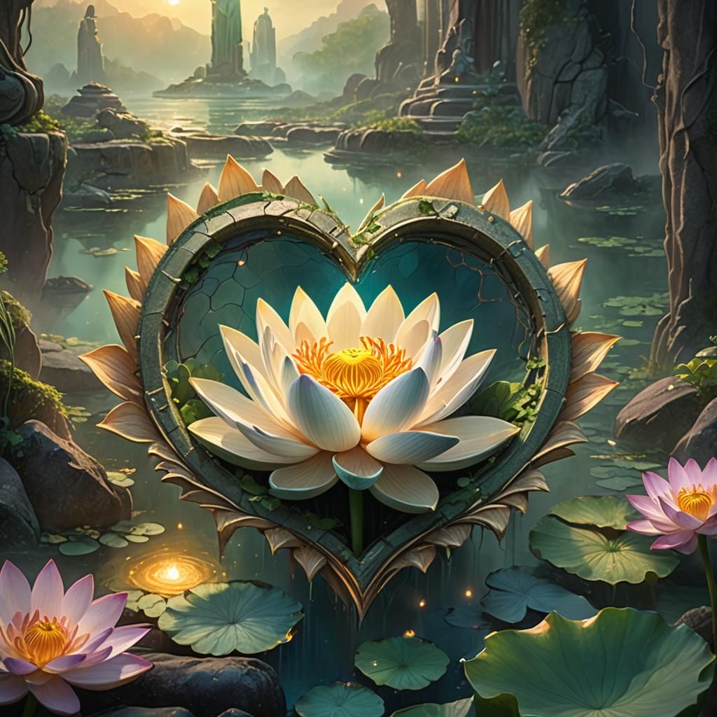 Lotus Blooms in Broken Heart: Art Deco Matte Painting