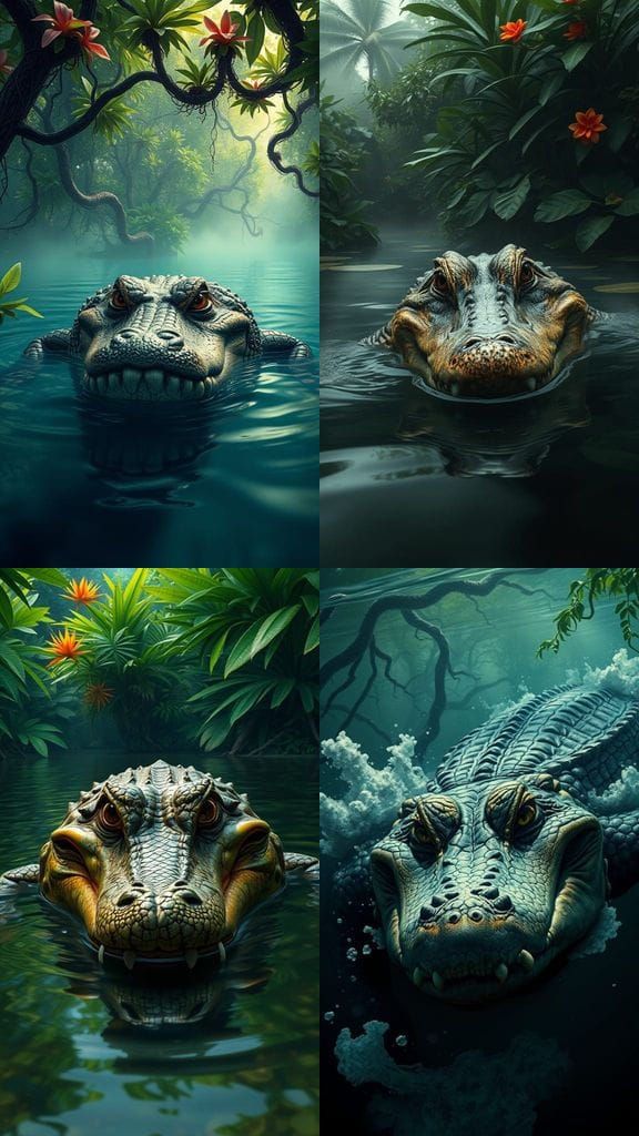 Grumpy Alligator in Jungle Sea