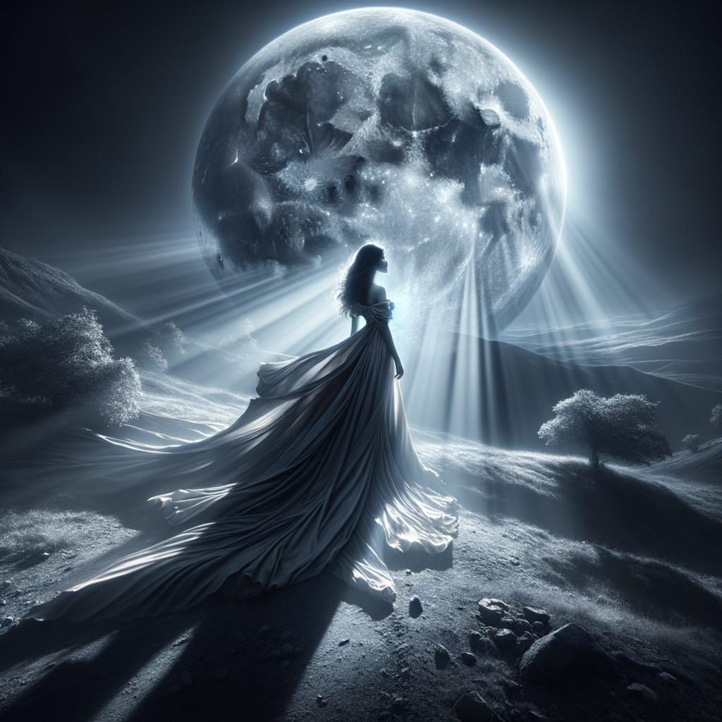 Hispanic Woman in Moonlight: A Cosmic Connection