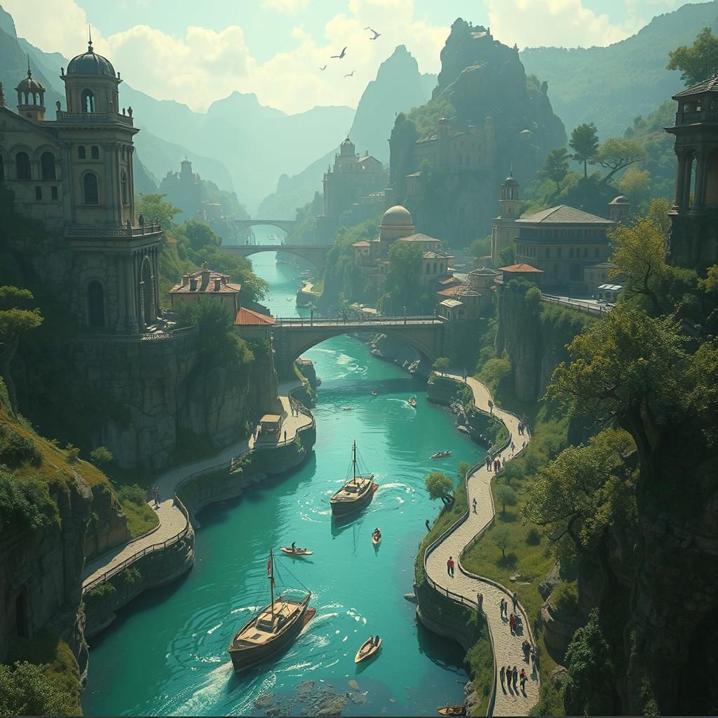 Emerald River Valley with Baroque Architecture