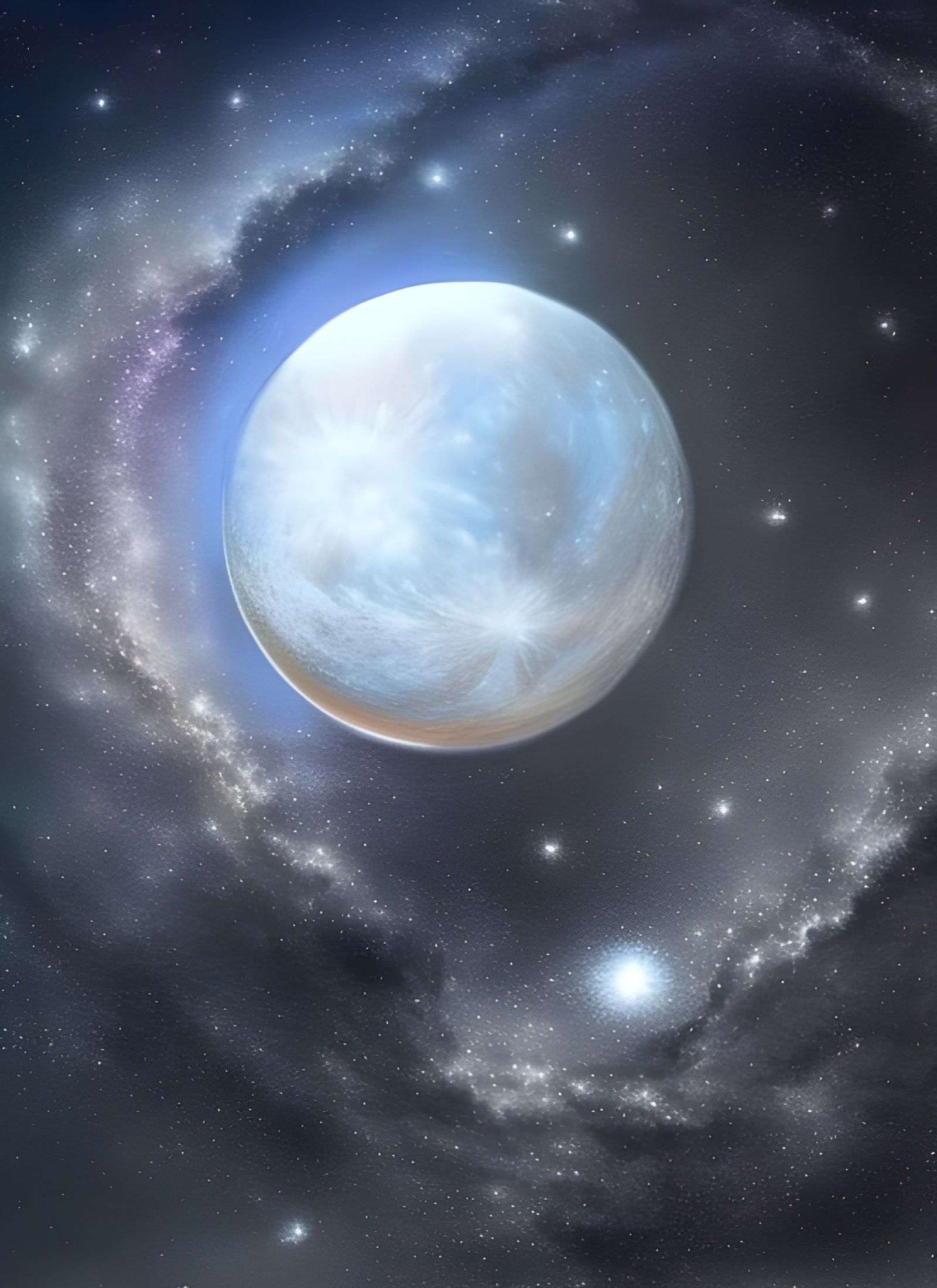 Silver Moon Pencil Sketch on Starry Night