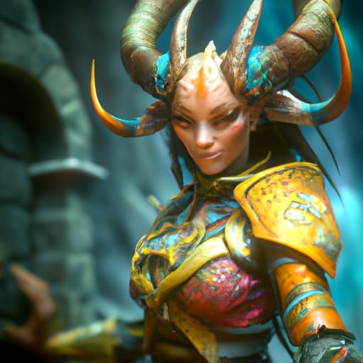 Fantasy Tiefling Female in Detailed Matte Painting
