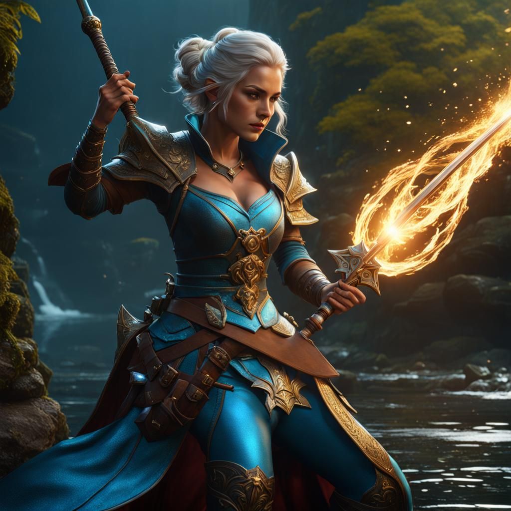 Water Genasi Bard with Rapier: Fantasy Concept Art