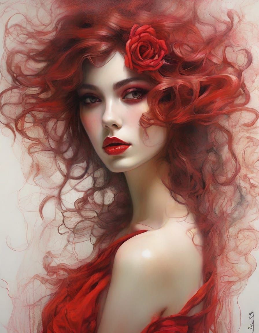 Sensual Digital Portrait in Sketch-Like Style