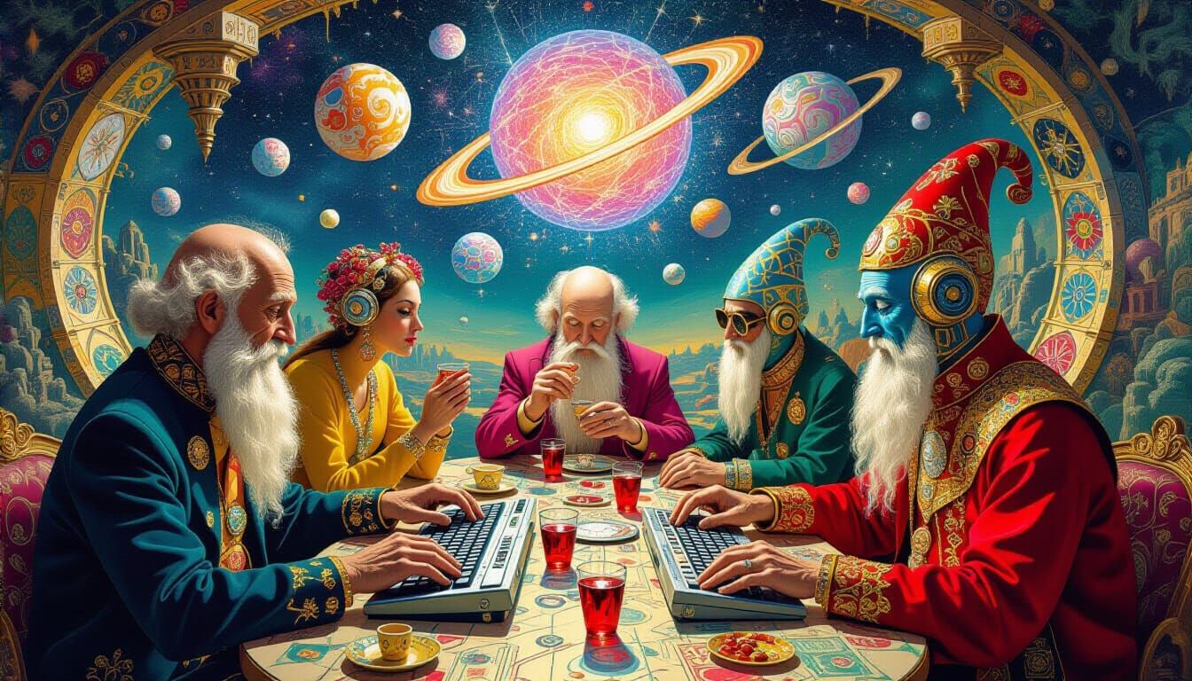 Psychedelic Utopia: A Maximalist Oil Painting in Bosch Style