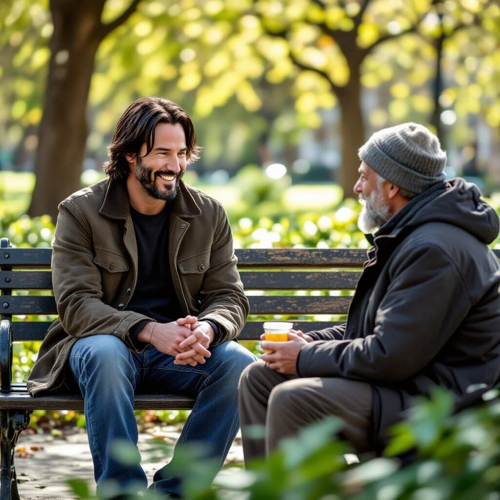 Keanu Reeves Shares Lunch With Homeless Man