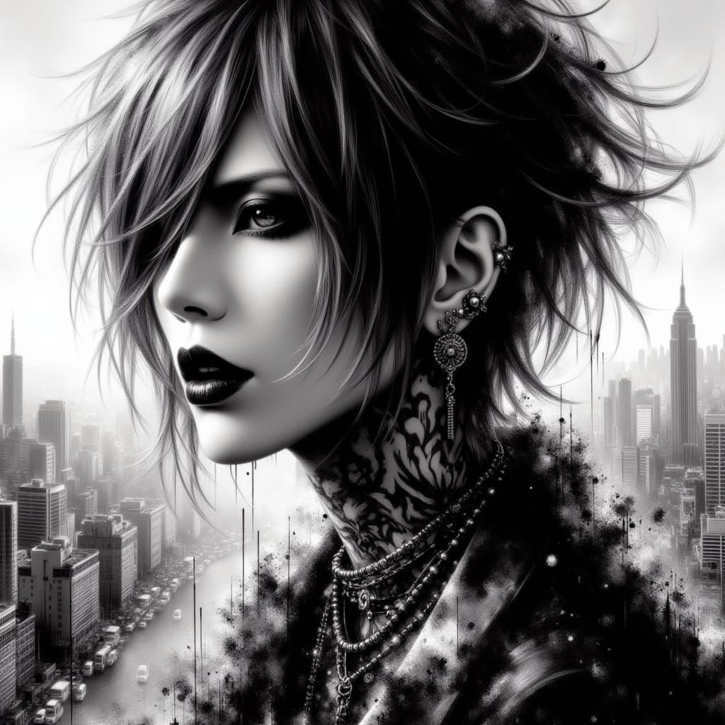 Visual Kei Man in Black and White