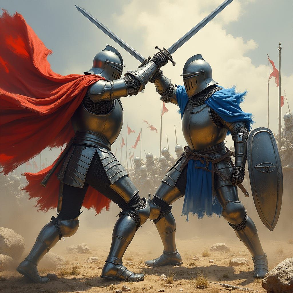 Knights Clash on Battlefield in Heroic Style